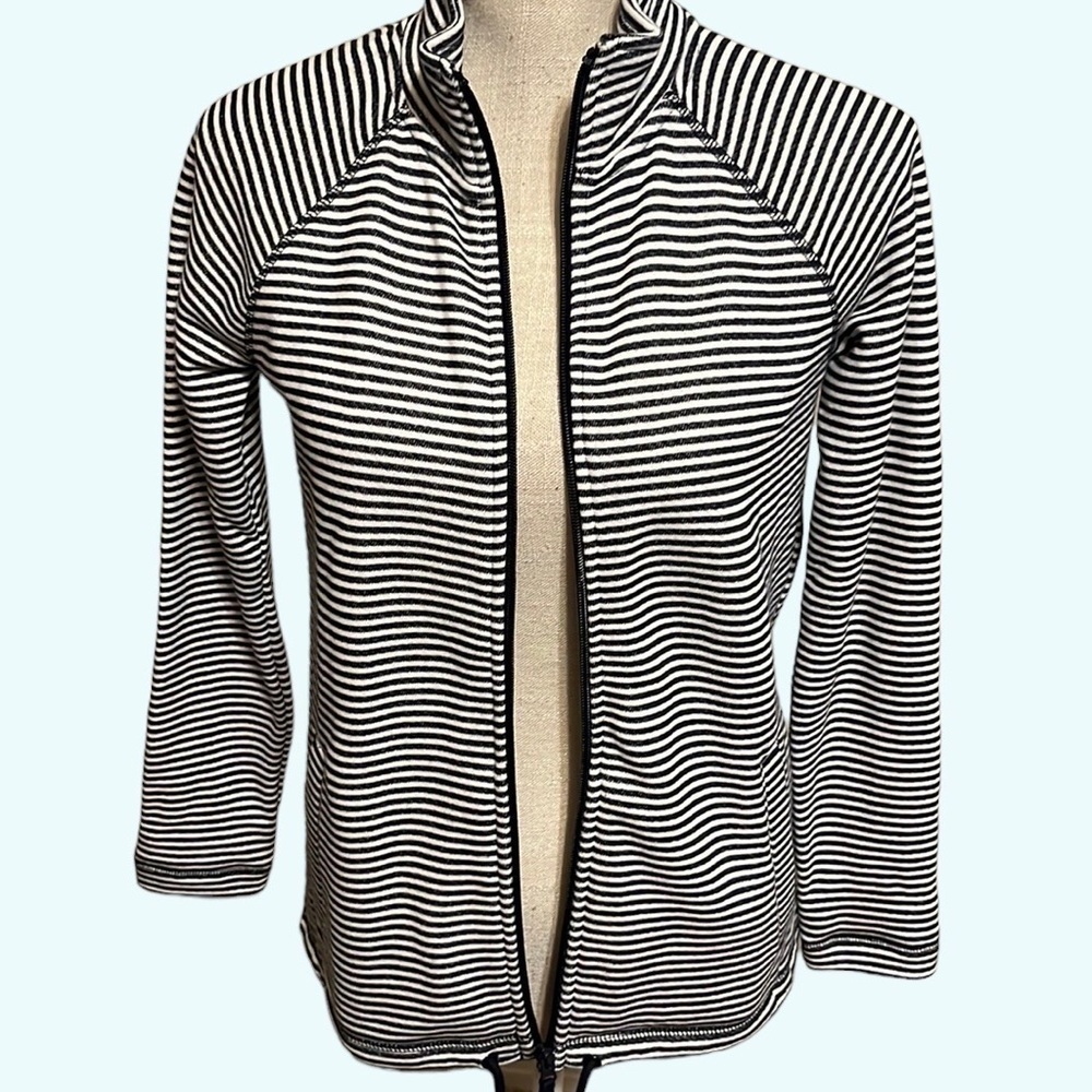 Talbots zip up jacket. Navy/white stripe. Sz SP